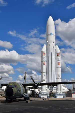 Le Bourget; France - july 31 2021: the space rocket Ariane 5 seen in the air and space museumのeditorial素材