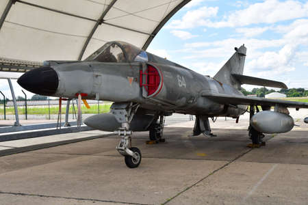 Le Bourget; France - July 31, 2021: A Dassault Super Etendard Modernise in the Air and Space Museumのeditorial素材