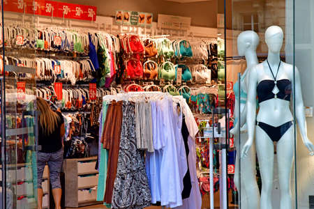 Paris; France - July 8 2021: cloth shop in the rue de Passy in the 16th arrondissementのeditorial素材