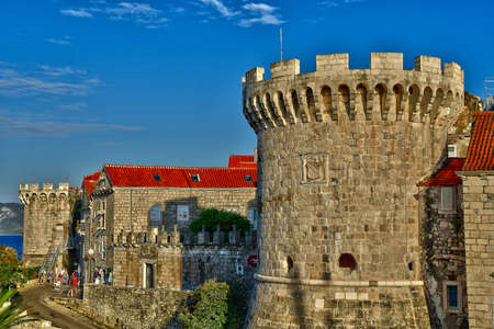 Korcula, Croatia- September 3 2021: the picturesque town wallsのeditorial素材