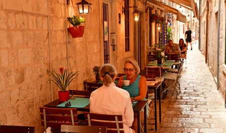 Dubrovnik, Croatia- September 3 2021: a restaurant in the picturesque old cityのeditorial素材