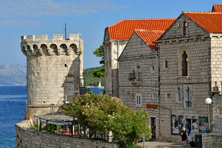 Korcula, Croatia- September 3 2021: the picturesque town wallsのeditorial素材