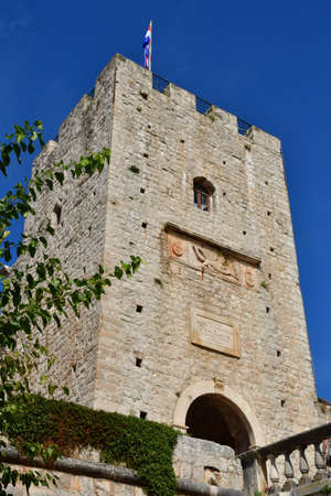 Korcula, Croatia- September 3 2021: the picturesque town wallsのeditorial素材