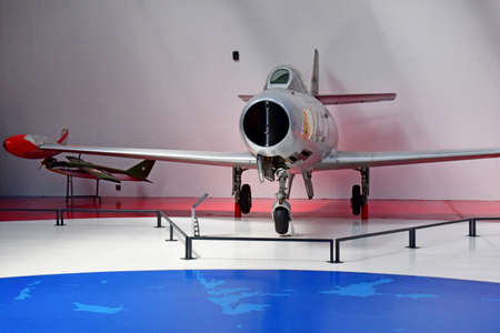 Le Bourget; France - July 31 2021: a Dassault MD 450 Ouragan in the air and space museumのeditorial素材