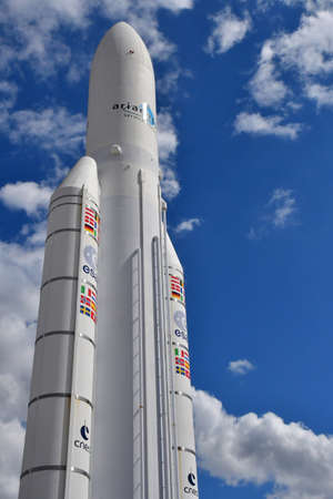 Le Bourget; France - July 31 2021: the space rocket Ariane 5 seen in the air and space museumのeditorial素材