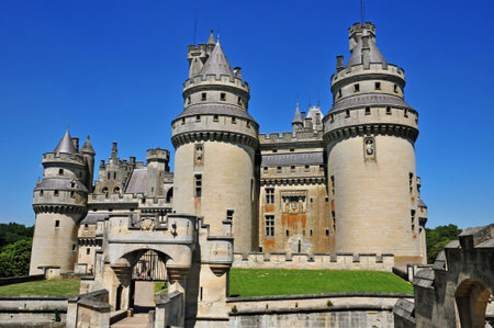Pierrefonds; France - April 3 2017: the historical castle restorated by Eugene Viollet le Ducのeditorial素材