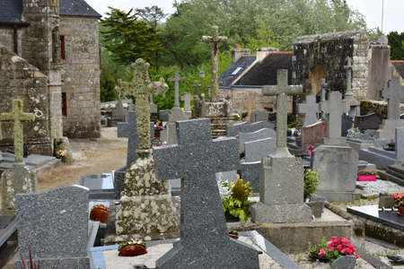 Primelin; France - may 16 2021: the cemetery near the Saint Tugen churchのeditorial素材