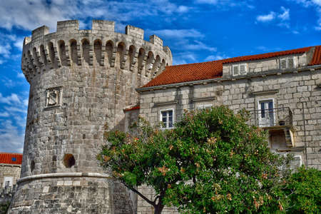 Korcula, Croatia- september 3 2021: the picturesque town wallsのeditorial素材