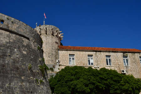 Korcula, Croatia- september 3 2021: the picturesque town wallsのeditorial素材