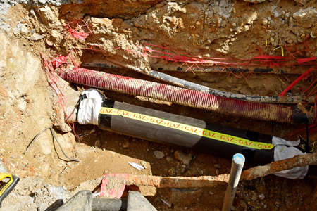 Paris; France - july 8 2021: gas trench in the rue de Passy in the 16th arrondissement