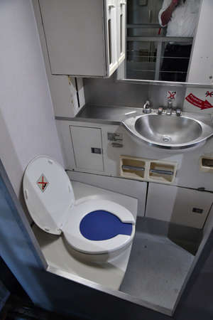 Le Bourget; France - july 31 2021: toilet of a Boeing 747 the air and space museumのeditorial素材