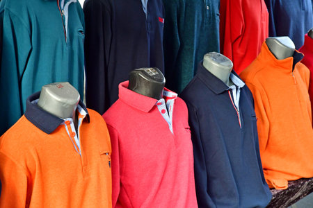 Cabourg; France - september 27 2019: sweaters on the market in the city centerのeditorial素材