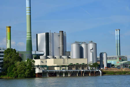 Mainz; Germany- August 11 2021: factory near the Rhineのeditorial素材