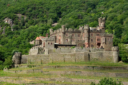 Rhine Valley; Germany- August 11 2021: Reichenstein castle in the valley of medieval castlesのeditorial素材