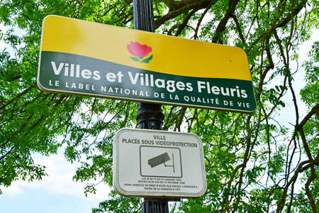 The Chaussee dâIvry; France - June 23 2021: quality labels sign near the picturesque villageのeditorial素材