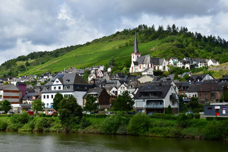 Moselle valley; Klotten,Germany- August 11 2021: the valley of vineyardのeditorial素材