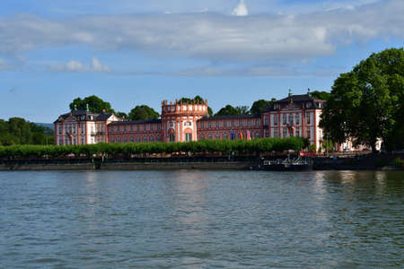 Rhine Valley; Germany- August 11 2021: Biebrich castle near the Rhine in Wiesbadenのeditorial素材