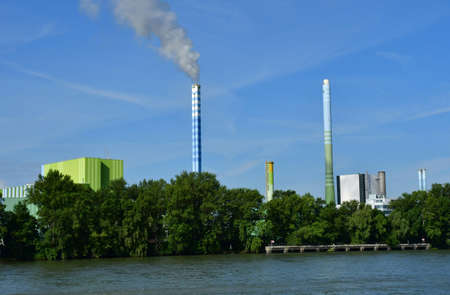 Mainz; Germany- August 11 2021: factory near the Rhineのeditorial素材