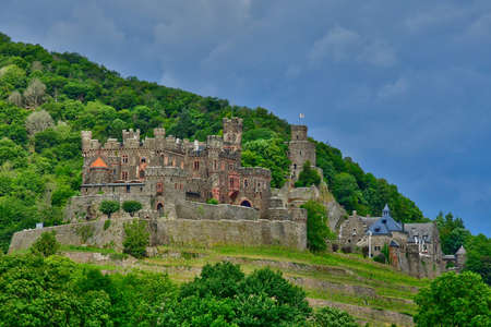 Rhine Valley; Germany- August 11 2021: Reichenstein castle in the valley of medieval castlesのeditorial素材