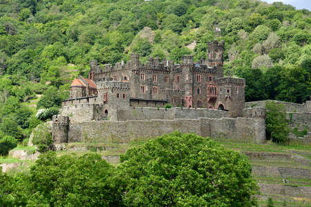 Rhine Valley; Germany- August 11 2021: Reichenstein castle in the valley of medieval castlesのeditorial素材