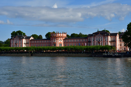 Rhine Valley; Germany- August 11 2021: Biebrich castle near the Rhine in Wiesbadenのeditorial素材