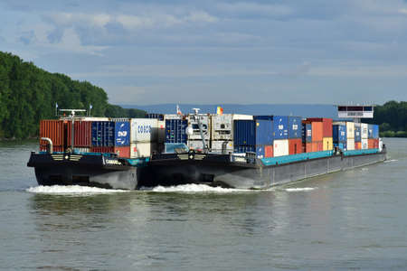 Rhine Valley; Germany- August 11 2021: a cruise between Strasbourg and Mainzのeditorial素材