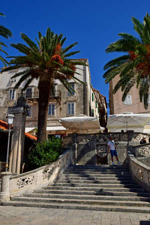 Korcula, Croatia- September 3 2021: the picturesque town in summerのeditorial素材