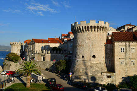 Korcula, Croatia- September 3 2021: the picturesque town wallsのeditorial素材