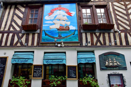 Honfleur; France - September 27 2019: restaurant in the city centerのeditorial素材