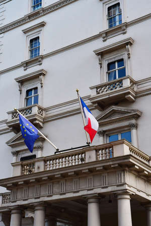 London; England - October 21 2021: the French embassy in the Knightsbridge streetのeditorial素材