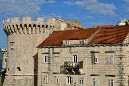 Korcula, Croatia- September 3 2021: the picturesque town wallsのeditorial素材