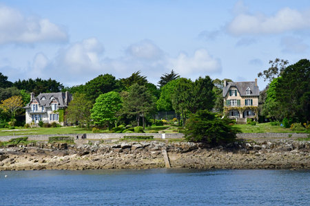 Combrit; France - May 16 2021: tourist cruise on the Odet riverの写真素材
