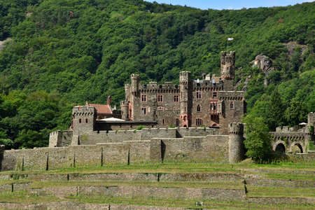 Rhine Valley; Germany- August 11 2021: Reichenstein castle in the valley of medieval castlesのeditorial素材
