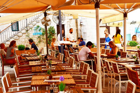 Kotor; Montenegro - September 13 2021: restaurant in the picturesque old cityのeditorial素材