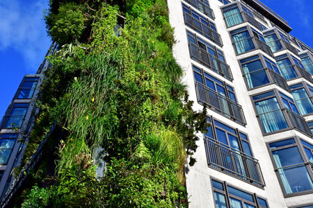 London; England - October 21 2021: green wall on a building in the Hyde Park districtのeditorial素材
