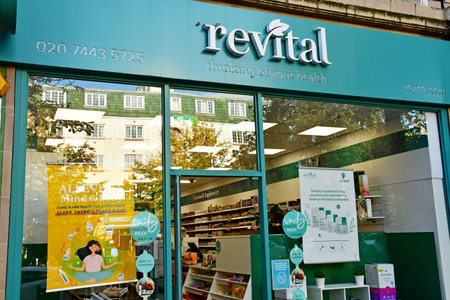 London; Hampstead; England - October 21 2021: health products shop in the Belsize Park districtのeditorial素材