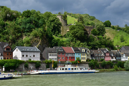 Rhine Valley; Germany- August 11 2021: the city of Niderheimbach in the valley of medieval castlesのeditorial素材