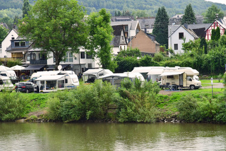 Moselle valley; Punderich, Germany- August 11 2021: the valley of vineyardのeditorial素材