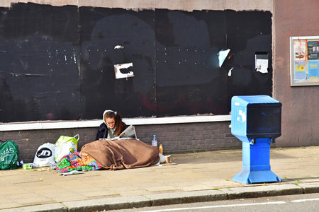 London; Hampstead; England - October 21 2021: homeless woman in the Belsize Park districtのeditorial素材