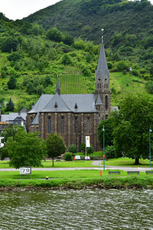 Moselle valley; Saint Aldegund, Germany- august 11 2021: the valley of vineyard
