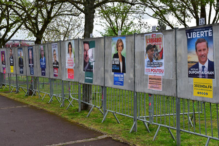 Verneuil-sur-Seine; France - April 22 2022: French presidential election posters in 2022のeditorial素材