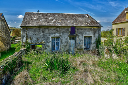Montreuil sur Epte; France - April 27 2022: ruin of a house in the picturesque villageのeditorial素材
