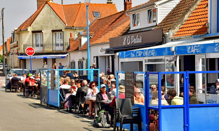 Audresselles; France - May 10 2024: restaurant bar in the seaside resort cityのeditorial素材