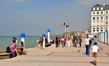 Wimereux; France - May 10 2024: the seafront promenade of the seaside resort cityのeditorial素材