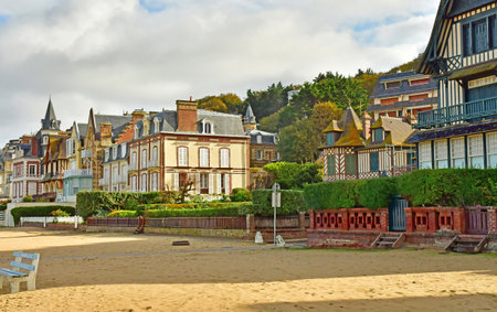 Trouville; France - October 12, 2024: Les Planches, Promenade Savignac and its stylish villasのeditorial素材