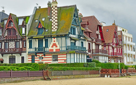 Trouville; France - October 12, 2024: Les Planches, Promenade Savignac and its stylish villasのeditorial素材