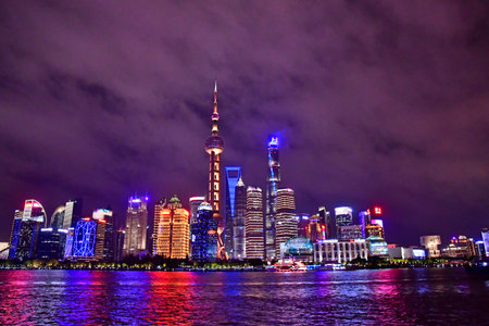 Shanghai; China - November 6 2024: the business district of Lujiazui seen from the Bund