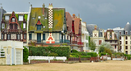 Trouville; France - October 12, 2024: Les Planches, Promenade Savignac and its stylish villasのeditorial素材