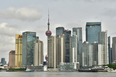 Shanghai; China - November 6 2024: the business district of Lujiazui seen from the Bund