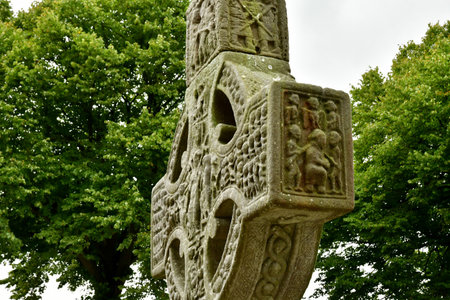 Drogheda; Ireland - September 15 2022: the Muiredach cross in the Monasterboice
